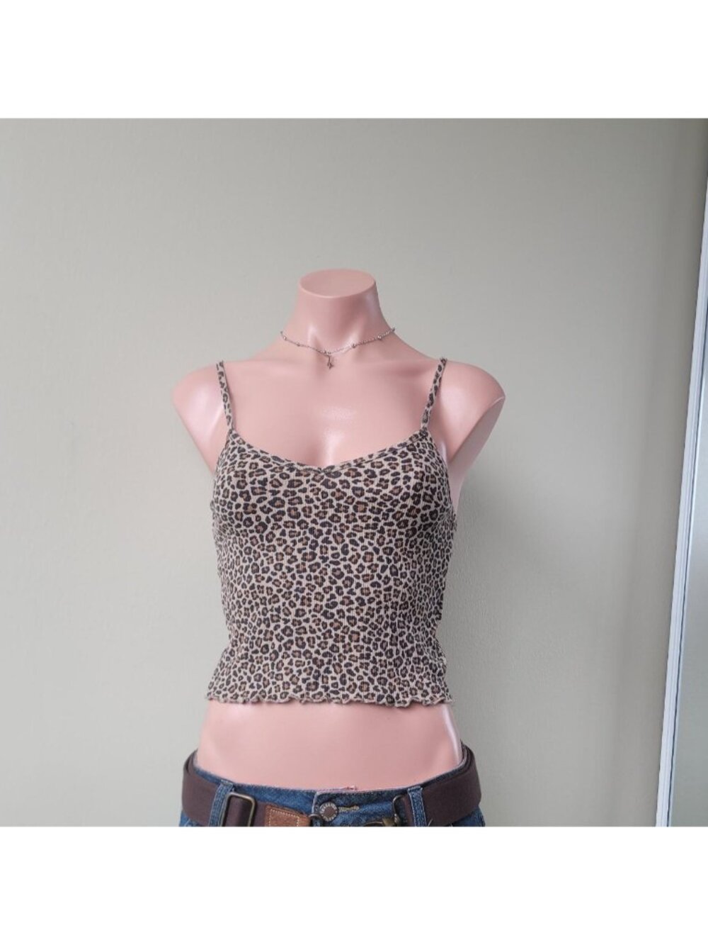 H&M Leopard Cheetah Print Cropped Fitted Cami Tank Top (Kids 12/14)
